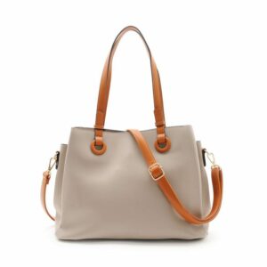 FIRANO 素面皮革手提/斜背兩用包(灰褐x駝提把)