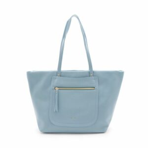 FIRANO 前口袋皮革肩背托特包(嫩藍色)