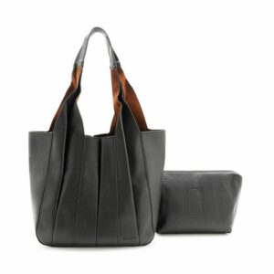 FIRANO 褶皺手提包+斜背袋套裝組(黑色)