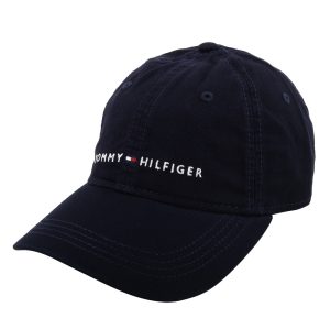 TOMMY HILFIGER-繡線小英文字母旗標LOGO棒球帽/深藍