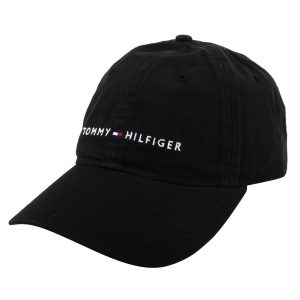 TOMMY HILFIGER-繡線小英文字母旗標LOGO棒球帽/黑