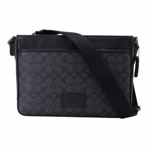 COACH 防刮拼接皮革方型斜背包(黑灰色)