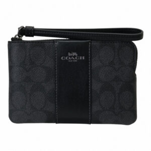 COACH 烙印馬車滿版PVC皮革L型拉鍊手拿包(黑灰)