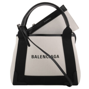 BALENCIAGA-帆布皮飾邊二用托特包/米x黑
