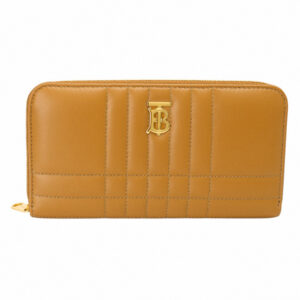 BURBERRY-金屬B LOGO縫紋皮革拉鍊長夾(焦糖色)