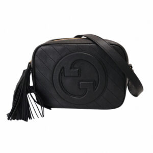 GUCCI-立體雙G 牛皮革斜背相機包(黑)