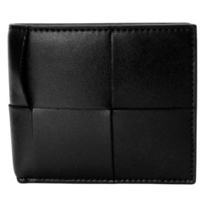 BOTTEGA VENETA-編織大格小牛皮對開6卡短夾(黑)