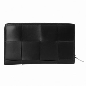 BOTTEGA VENETA-大格編織小牛皮拉鍊長夾(黑)