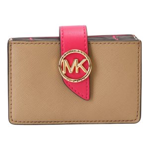 MICHAEL KORS-   防刮PVC皮革撞色風琴式卡夾包(粉x膚)