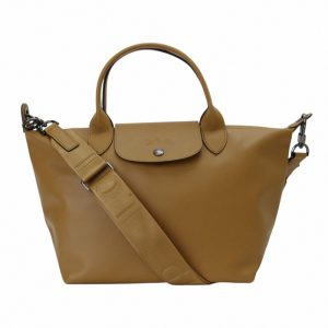 LONGCHAMP-牛皮革兩用水餃包/沙漠土S