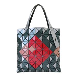 BAO BAO-拚色金魚圖案幾何方格7x7手提包(銀綠x紅)