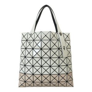 BAO BAO-雙色幾何方格7x7手提包(米x淺褐底)