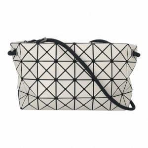 BAO BAO-幾何方格側綁繩斜背包(霧面深米色)